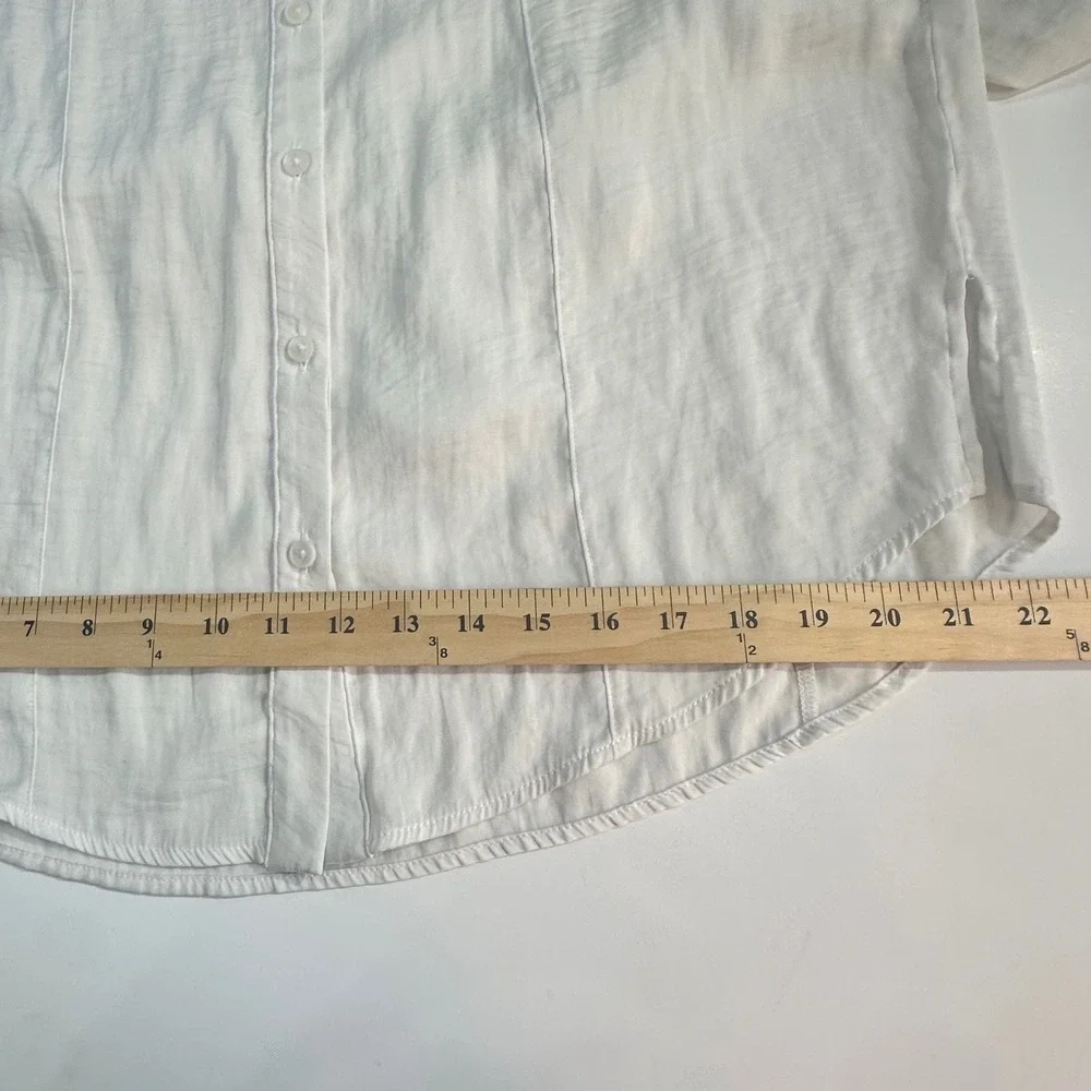 Free People White Long Sleeve Button Down Blouse Flared Cuffs Size Medium
